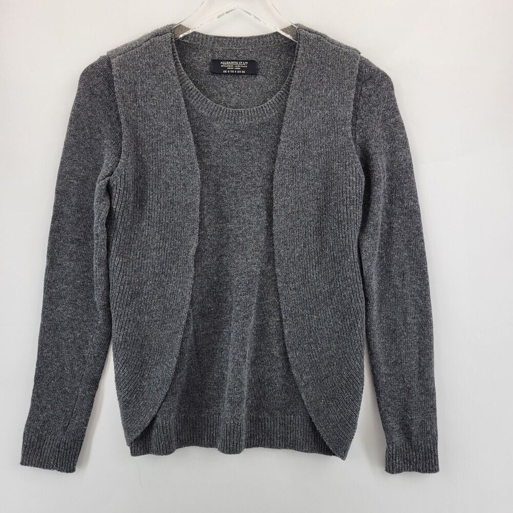 Allsaints Womens Sweater Size 4 Charcoal Gray Agari‎ Jumper Lambswool Angora